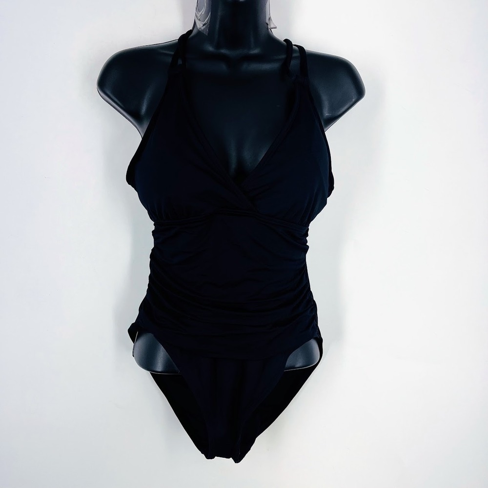 La Blanca Island Goddess Black Ruched One Piece Swimsuit LB8LA16 Size 8